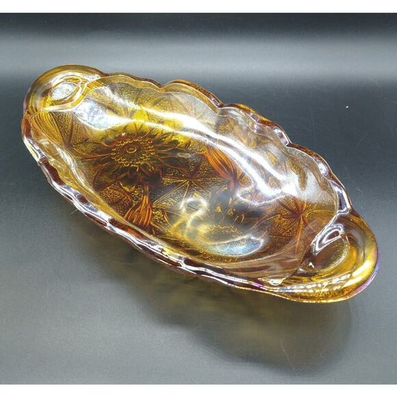 VTG Indiana Glass Carnival Marigold Sunflower Oval Celery Relish Dish 9.25" - Picture 3 of 10